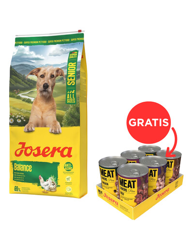 JOSERA Senior Balance 12,5kg vyresnio amžiaus šunims, mažai riebalų + JOSERA Meat Lovers Pure Multipack 6x400g šlapias šunų maistas NEMOKAMAI