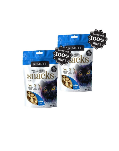 DR MALOU Mėsos kubeliai iš 100 % liofilizuotos tuno mėsos, 2 x 50 g, skanėstai katėms