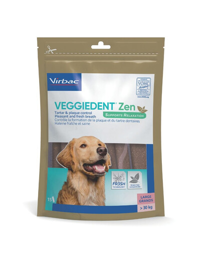 VIRBAC VeggieDent Zen L – Gryzaki dentystyczne i antystresowe dla dużych psów (powyżej 30 kg), 15 szt.