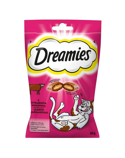 DREAMIES Traškūs skanėstai katėms su jautienos skoniu, 6 x 60 g
