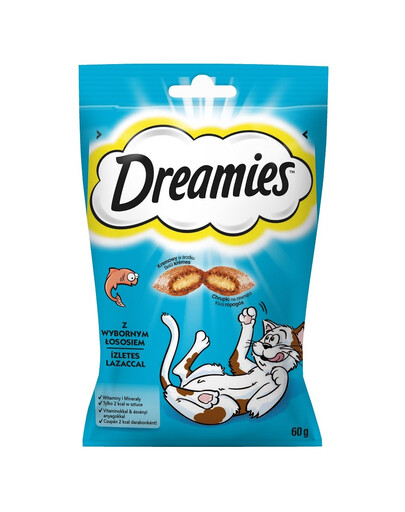 DREAMIES Traškūs skanėstai katėms su lašišos skoniu, 6 x 60 g