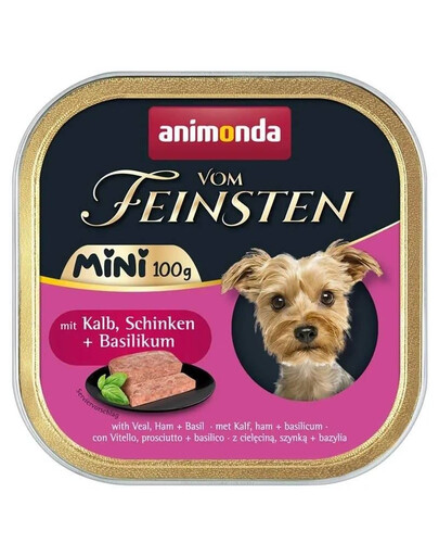 ANIMONDA Vom Feinsten Mini su veršiena, kumpiu ir bazilikais – 24 x 100 g šlapias maistas mažų veislių šunims