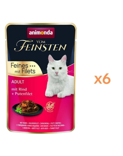 ANIMONDA Vom Feinsten Fines mit Filets Adult Jautiena ir kalakutienos filė 6x85g drėgnas maistas katėms