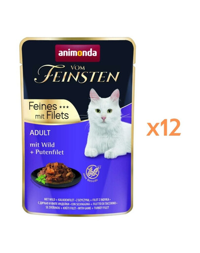ANIMONDA Vom Feinsten Fines mit Filets Adult Elnias ir kalakutų filė 12x85g drėgnas maistas katėms