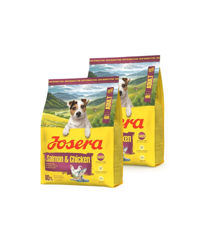 JOSERA Mini Adult Salmon and Chicken 2x900g be gluteninė maisto produktas su padažu mažų veislių šunims