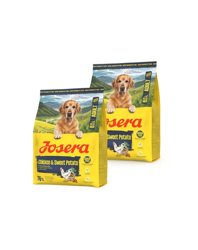 JOSERA Adult Chicken and Sweet Potato 2x900g be grūdų pašaras aktyviems šunims