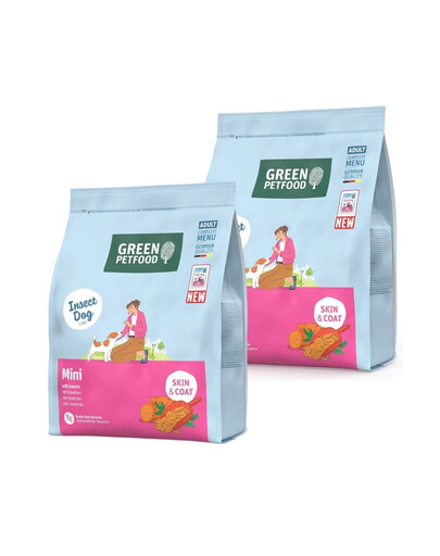 GREEN PETFOOD InsectDog Mini 2x900g be grūdų ėdalas su vabzdžių baltymais, skirtas mažiems šunims