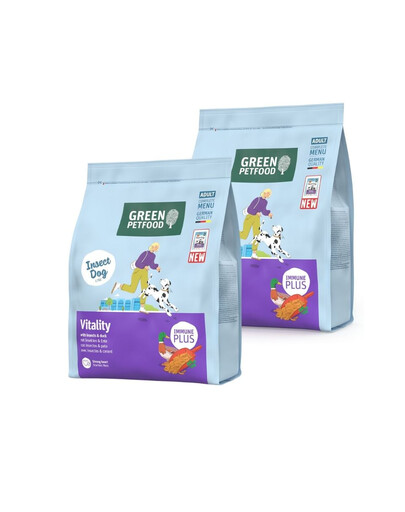 GREEN PETFOOD InsectDog with Duck Vitality 2x900g su vabzdžių baltymais ir antiena, skirta suaugusiems šunims