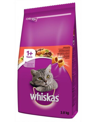 WHISKAS Adult su jautiena, 3 x 3,8 kg sausas kačių maistas