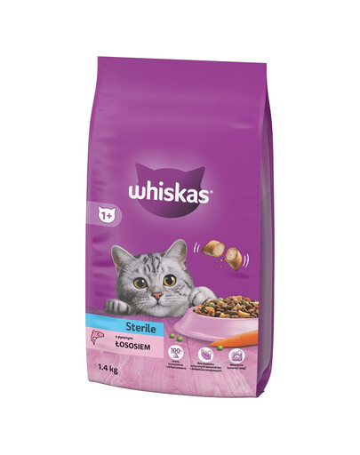 WHISKAS Sterile su lašiša, 3 x 1,4 kg, sausas maistas katėms po kastracijos