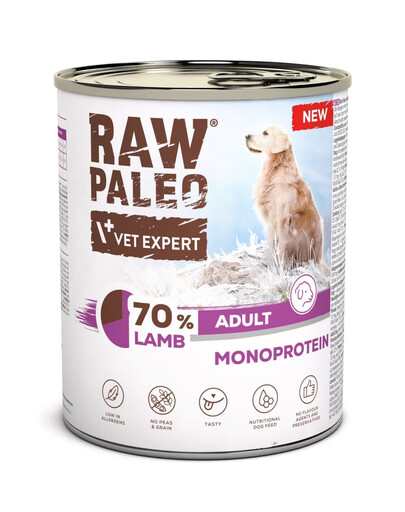RAW PALEO Monoprotein Lamb Adult 800g aviena, šlapias maistas šunims