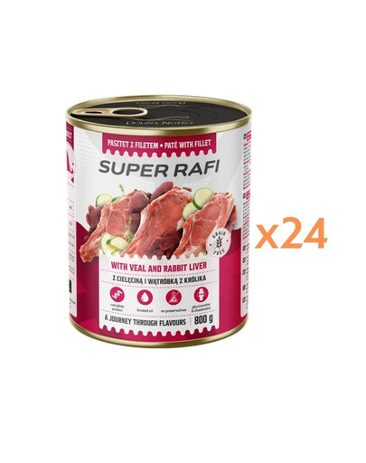 RAFI Super su veršiena ir triušio kepenėlėmis 24x800g konservai šunims