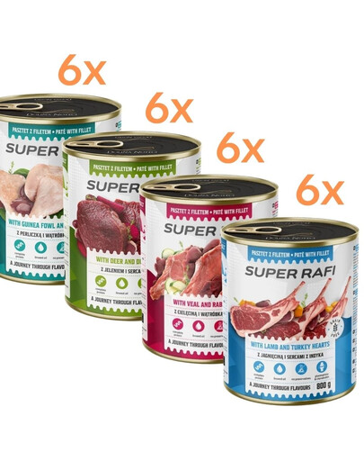 RAFI Super Mix 4 skoniai 24x800g paštetas šunims