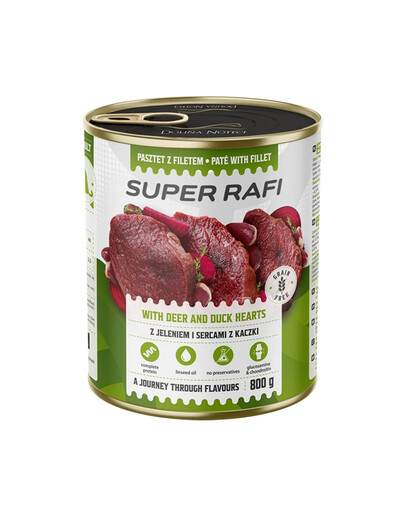 RAFI Super su elniais ir anties širdimis 800g paštetas šunims