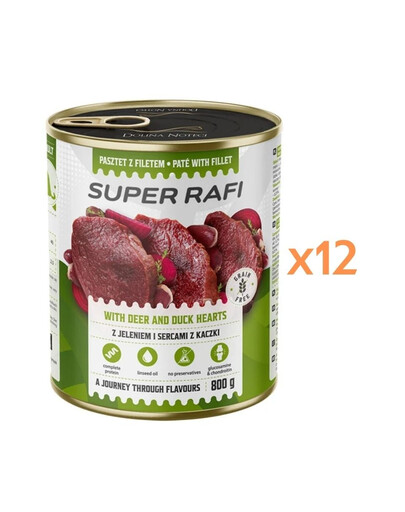 RAFI Super su elniais ir anties širdimis 12x800g konservai šunims