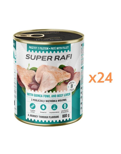 RAFI Super su perlinomis ir jautienos kepenimis 24x800g konservai šunims