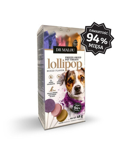 DR MALOU Lollipop Mixed Flavor Lizaki Liofilizuoti mėsos užkandžiai šunims, 2 x 48 g (6 vnt.)