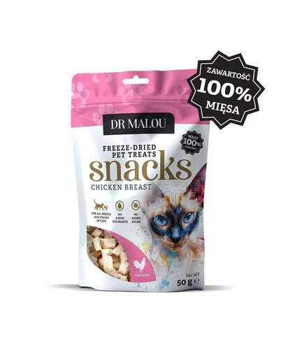DR MALOU Mėsos kubeliai iš 100 % liofilizuotos vištienos krūtinėlės, 2 x 50 g, skanėstai katėms
