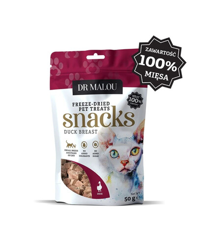 DR MALOU Mėsos kubeliai iš 100 % liofilizuotos anties krūtinėlės, 2 x 50 g, skanėstai katėms