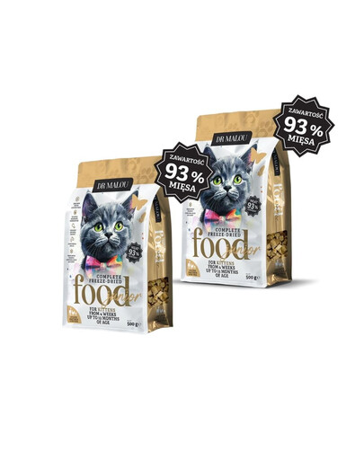 DR MALOU Kitten Liofilizuotas maistas „Vištiena su ožkos pienu ir kiaušinio tryniu“ 2x500 g – sausas maistas kačiukams