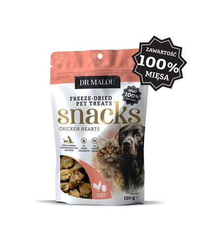DR MALOU 100% liofilizuotos vištienos širdelės, 2 x 150 g, skanėstai šunims ir katėms