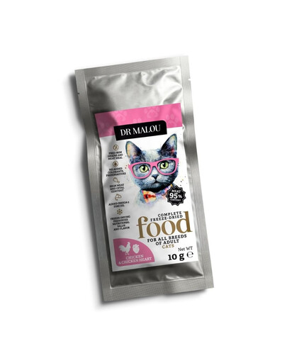 DR MALOU Liofilizuota maistas Vištiena su vištienos širdimis 2x10 g sausas maistas katėms