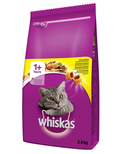 WHISKAS Adult su vištiena, 7,6 kg (2 x 3,8 kg) sausas kačių ėdalas