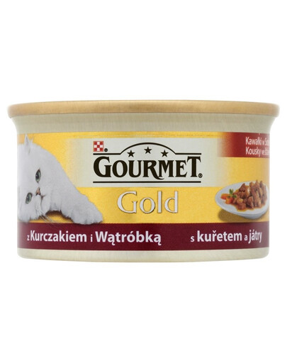 GOURMET Gold kačių maisto gabaliukai su vištienos ir kepenėlių padažu, 6 x 85 g