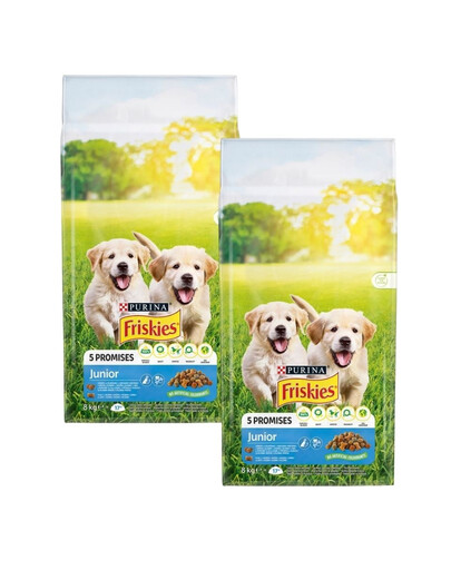FRISKIES Junior z kurczakiem, dodatkiem mleka i warzyw 16kg (2x8 kg)