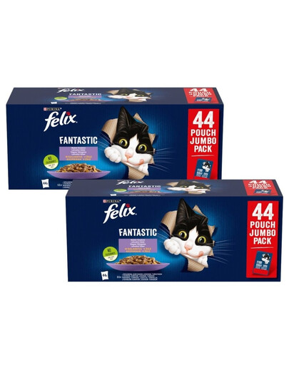 FELIX Fantastic Wybór Smaków w galaretce 44x85g wołowina, kurczak, łosoś i tuńczyk, mokra karma dla kotów