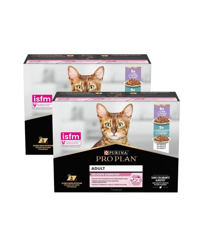 PURINA PRO PLAN Delicate Digestion su kalakaisiais ir jūros žuvimis padaže Multipack 20x85g drėgnas maistas katėms su jautria virškinimo sistema