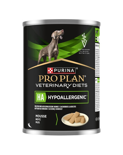PURINA PRO PLAN Veterinary Diets Canine HA Hypoallergenic 24x400g skirta maisto netolerancijai, šlapias maistas suaugusiems šunims ir šuniukams