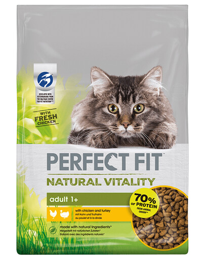 PERFECT FIT Natural Vitality 1+ sucha karma pełnoporcjowa dla dorosłych kotów z kurczakiem i indykiem 650 g