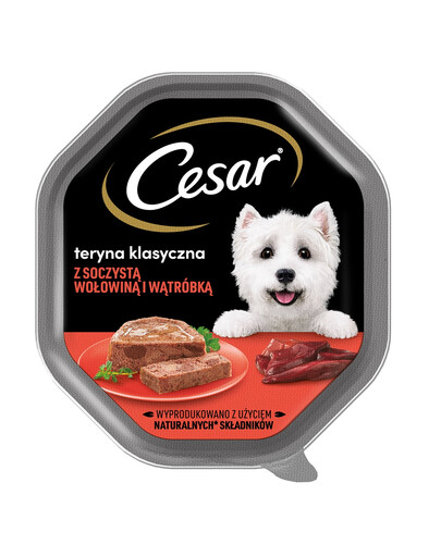 CESAR 14 x 150 g  Visavertis šlapias ėdalas suaugusiems šunims terinas su sultinga jautiena ir kepenėlėmis 7+7 NEMOKAMAI