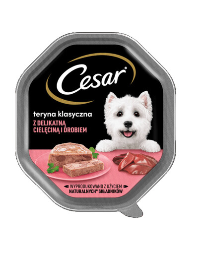CESAR 14 x 150 g visaverčio šlapio ėdalo suaugusiems šunims, terinas su švelnia veršiena ir paukštiena 7+7 NEMOKAMAI