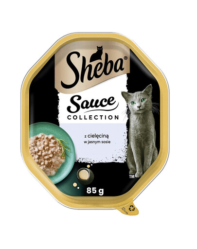 SHEBA Sauce Collection dėžutės 22 x 85 g, visavertis šlapias pašaras suaugusioms katėms – gabalėliai su veršiena padaže.