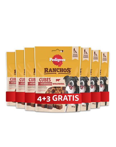 PEDIGREE Ranchos Cubes 7 x 70 g papildomas maistas su jautiena suaugusiems šunims
