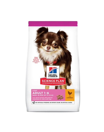 HILL'S Science Plan Adult Light Small Mini Chicken 6 kg vištiena, suaugusiems mažų ir miniatiūrinių veislių šunims