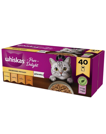 WHISKAS Suaugusiems skirtas troškinys 4 x 40 x 85 g paukštienos skonio šlapias katėms skirtas ėdalas drebučiuose (su vištiena, antiena, paukštiena, kalakutiena) 3+1 NEMOKAMAI