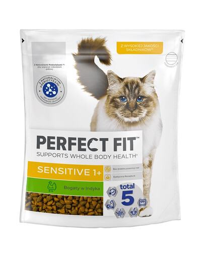 PERFECT FIT Sensitive 1+ 4 x 750 g Sausas visavertis maistas suaugusiems katėms, turintis daug kalakutienos – 3+1 NEMOKAMAI