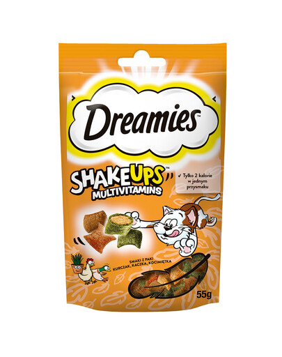 DREAMIES Shake Ups Multivitaminai Traškūs kačių skanėstai Skoniai iš pakuotės 6 x 55 g