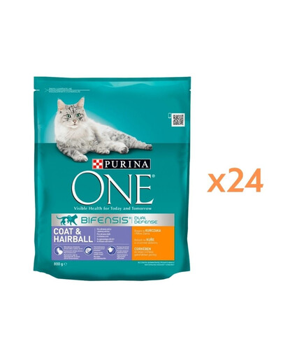 PURINA ONE COAT & HAIRBALL kurczak i pełne ziarna 24x800g