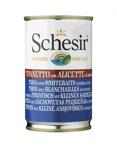 SCHESIR Tunas su mažomis jūros žuvimis papildomas ėdalas katėms 6x140 g