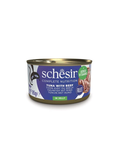 SCHESIR tunas su jautiena želatinoje katėms, 12 vnt. po 85 g