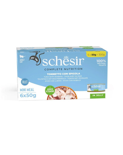 SCHESIR tunas su jūriniu ešeriu želatinoje katėms, 6 x 50 g