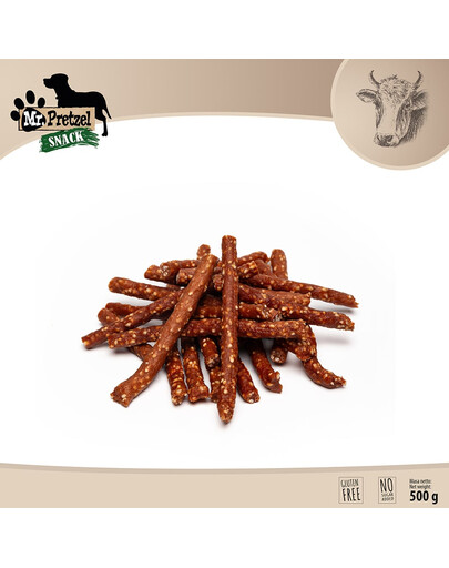 MR. PRETZEL Jautienos ir ryžių lazdelės 500g skanėstas šunims