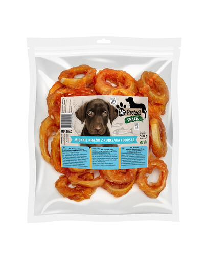 MR. PRETZEL Vištienos ir žuvies žiedai 500g skanėstas šuniui