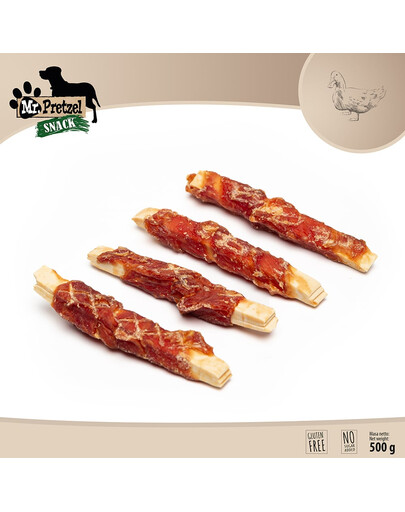 MR. PRETZEL Minkšti juostelės iš ančių ir menkių 500g skanėstas šuniui