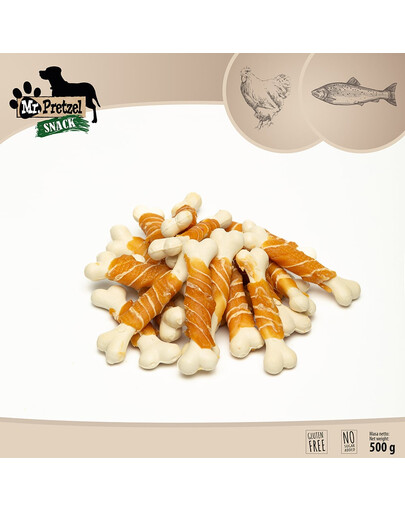 MR. PRETZEL Vištienos ir menkės kubeliai 500g skanėstas šunims