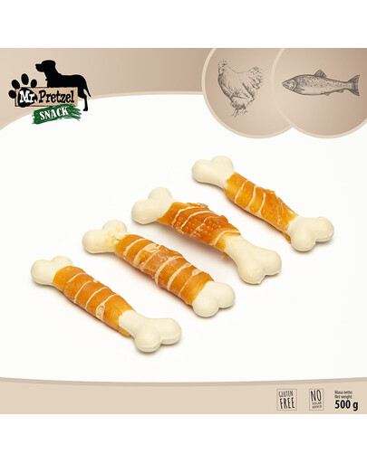 MR. PRETZEL Vištienos ir menkės kubeliai 500g skanėstas šunims